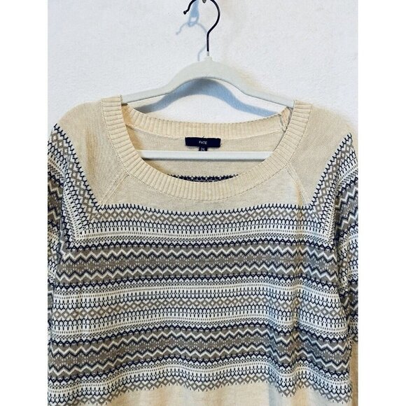 Fate Anthropologie Sweater Womens 2XL Beige Blue Fair Isle Pullover Wool Blend - Picture 2 of 7